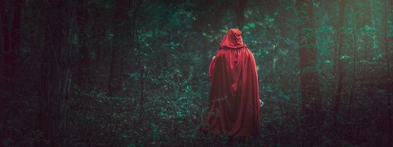 Little Red Riding Hood in the woods.