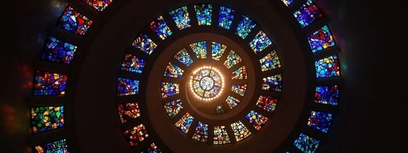 Stained glass in a spiral pattern.
