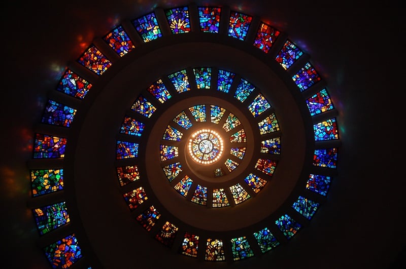 Stained glass in a spiral pattern.