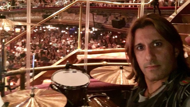 Joey Cassata with his drums at The Great Comet.