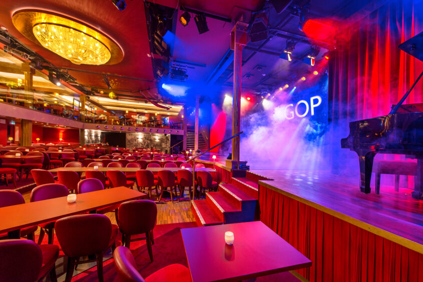 An empty stage at the GOP Varieté Theater Hannover.