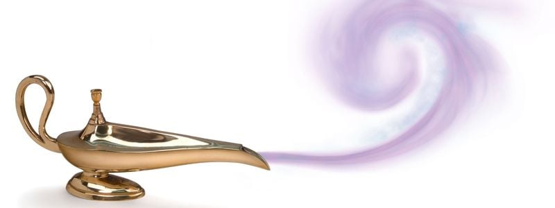 A magic lamp with purple smoke.