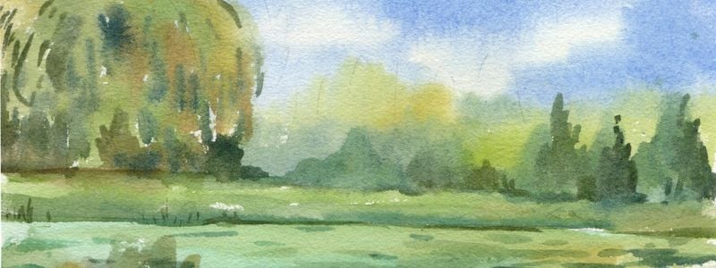 A peaceful watercolor pond.