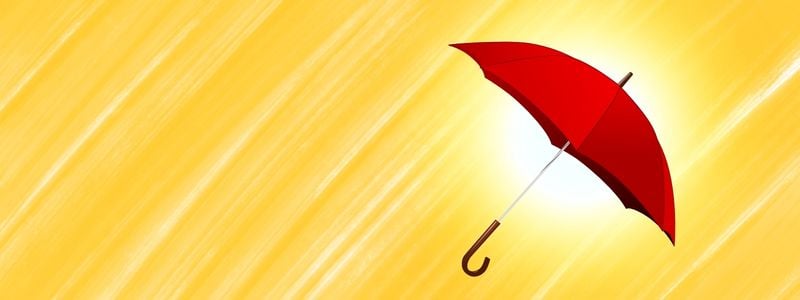 A red umbrella with a yellow rainy background.