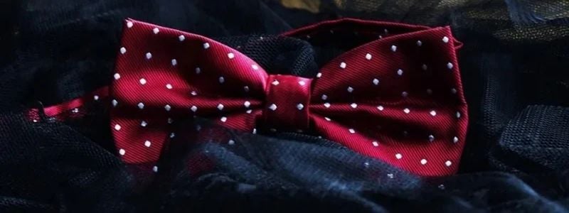 A red bow tie on top of mesh fabric.