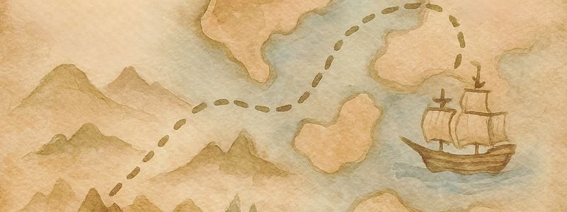 A pirate ship on a treasure map.