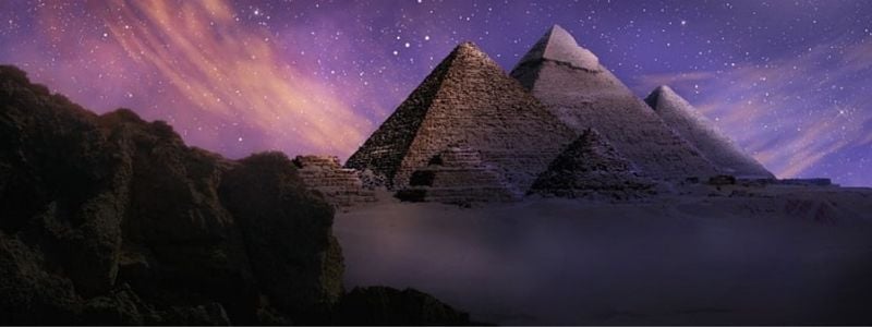 Egyptian sky and pyramids.
