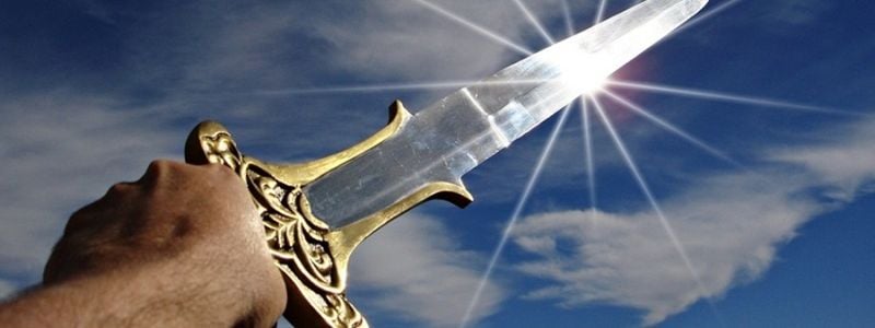 A raised sword.