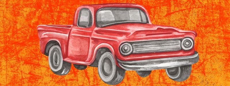 A red truck on an orange background.