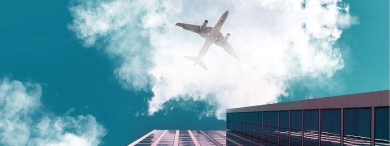 An airplane in the sky.