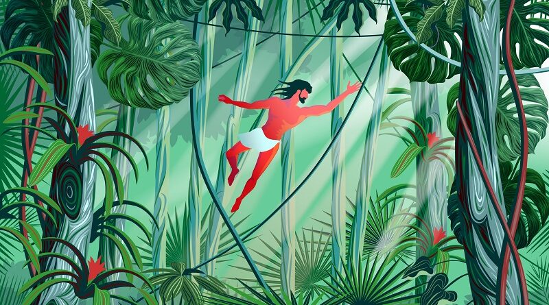 Tarzan swinging.