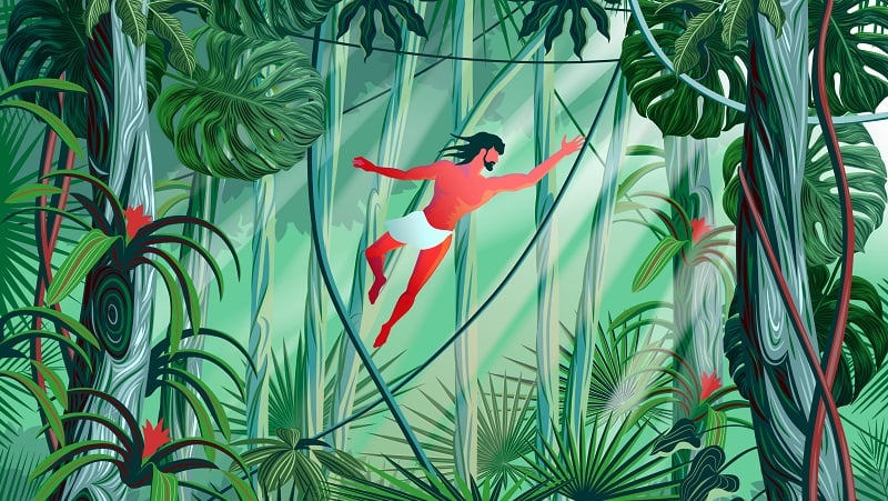 Tarzan swinging.