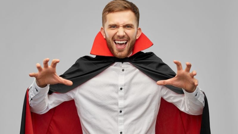 A man in a Dracula costume.