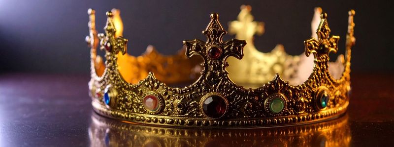A jeweled crown with a purple background.