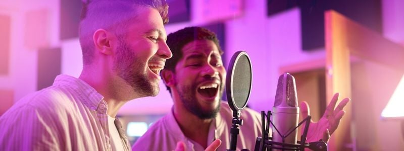 Two men singing a duet.