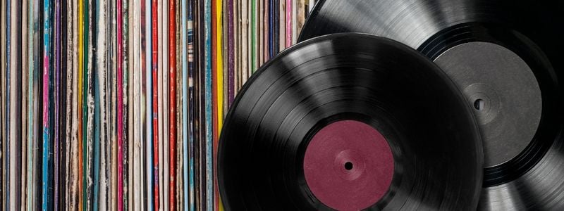 A lineup of 1960s style records.