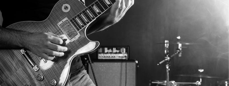 A black and white rock guitar.
