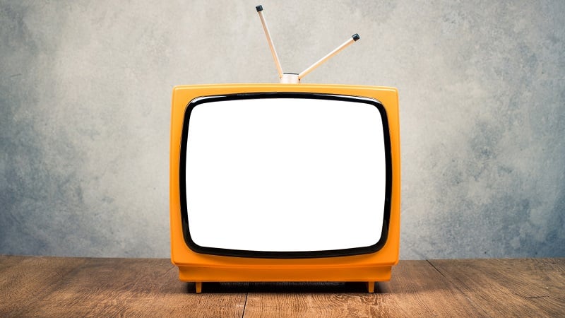 A yellow retro TV.