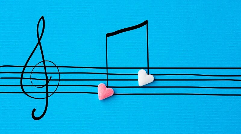 Heart-shaped music notes.