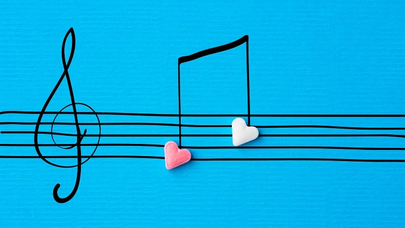 Heart-shaped music notes.