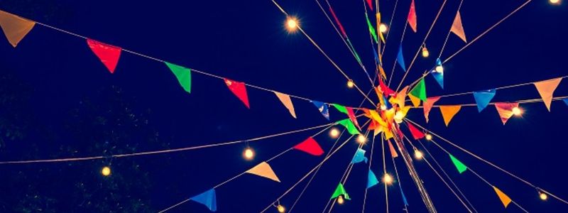 Outdoor circus flag garlands.