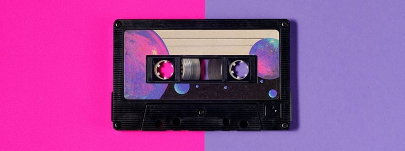 A 1980s style cassette tape.