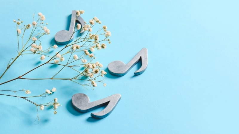 Spring flowers and music notes.