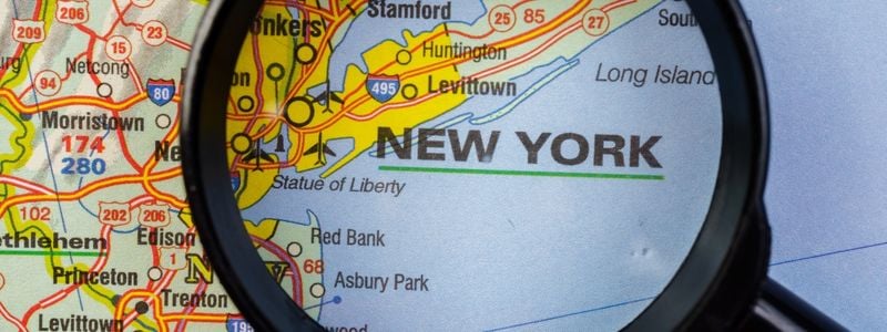 A close up map of New York.