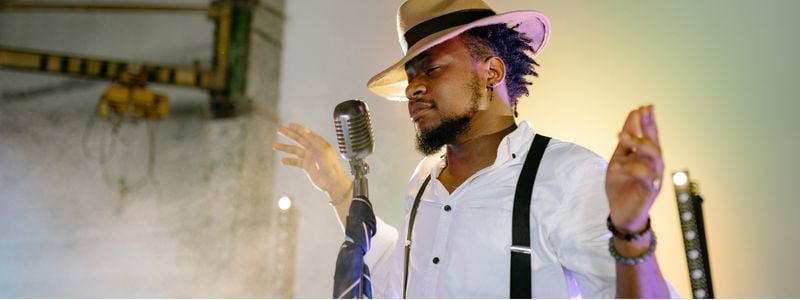 A jazz singer on stage.