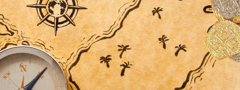 A compass on a pirate map.