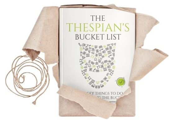 The Thespian's Bucket List in brown packaging.