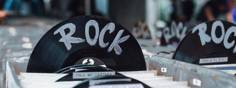 The rock section at a record store.