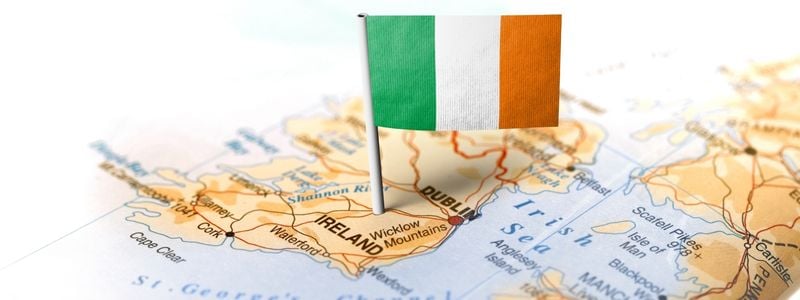 A map of Ireland with a flag in it.