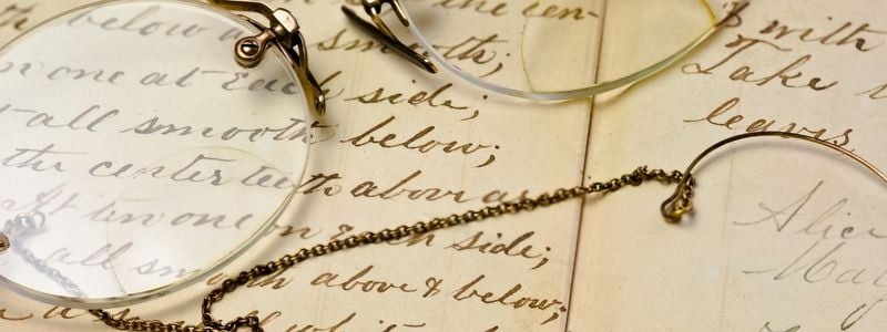Script and glasses from the 1800s.