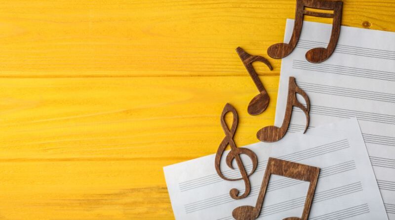 Music notes on a yellow background.