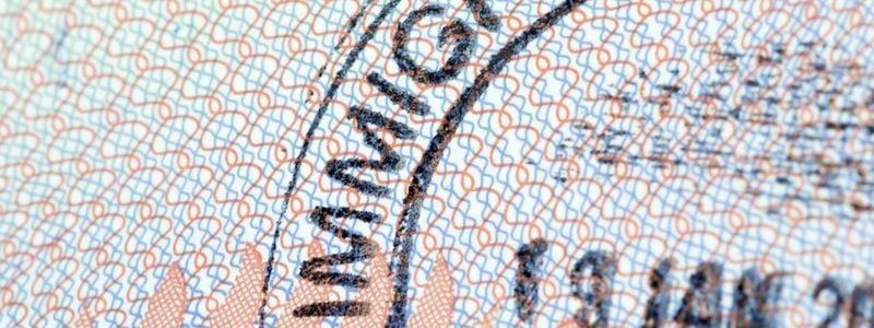 An immigration passport stamp.