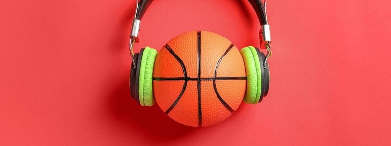 Headphones on a basketball.
