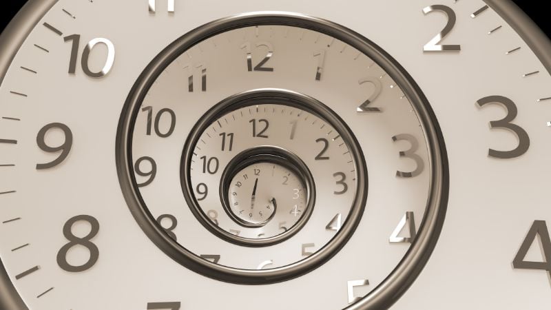 An abstract spiraling clock.