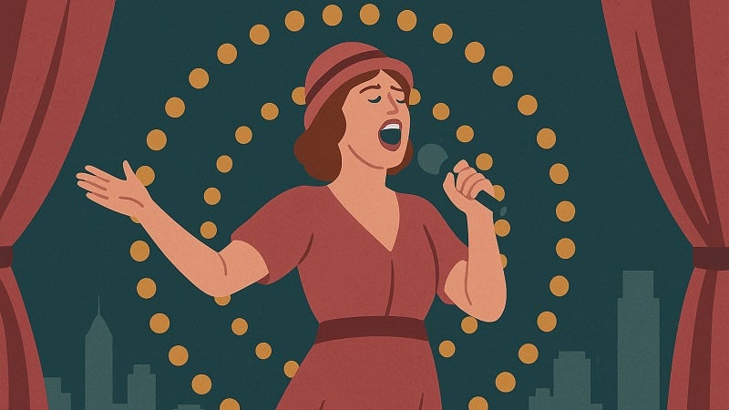 Fanny Brice singing on stage.