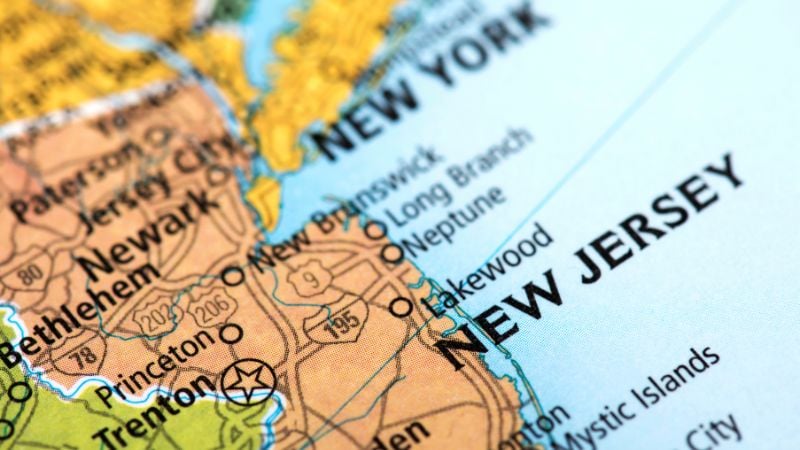 A map of New Jersey.