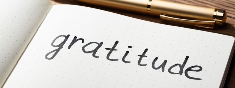 "Gratitude" written in a bullet journal.